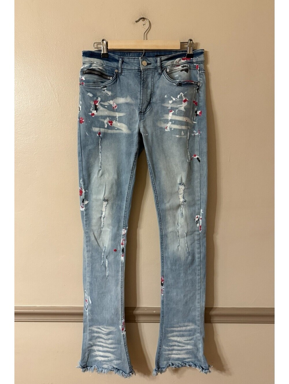 Rockstar Original RSM 205 Flare Denim Paint Splattered Distressed Jeans Size 30